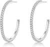 925 Sterling Silver Earrings Large Rhinestone Hoop Earrings Big Cubic Zirconia Hoop Earrings Thin Rhinestones Round Hoop Earrings for Women - 40mm-Silver