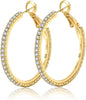 925 Sterling Silver Earrings Large Rhinestone Hoop Earrings Big Cubic Zirconia Hoop Earrings Thin Rhinestones Round Hoop Earrings for Women - Gold,30mm