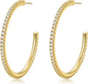 925 Sterling Silver Earrings Large Rhinestone Hoop Earrings Big Cubic Zirconia Hoop Earrings Thin Rhinestones Round Hoop Earrings for Women - 50mm-Gold