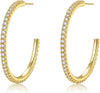 925 Sterling Silver Earrings Large Rhinestone Hoop Earrings Big Cubic Zirconia Hoop Earrings Thin Rhinestones Round Hoop Earrings for Women - 40mm-Gold