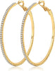 925 Sterling Silver Earrings Large Rhinestone Hoop Earrings Big Cubic Zirconia Hoop Earrings Thin Rhinestones Round Hoop Earrings for Women - Gold,50mm