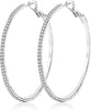 925 Sterling Silver Earrings Large Rhinestone Hoop Earrings Big Cubic Zirconia Hoop Earrings Thin Rhinestones Round Hoop Earrings for Women - Silver,60mm