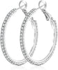 925 Sterling Silver Earrings Large Rhinestone Hoop Earrings Big Cubic Zirconia Hoop Earrings Thin Rhinestones Round Hoop Earrings for Women - Silver,30mm