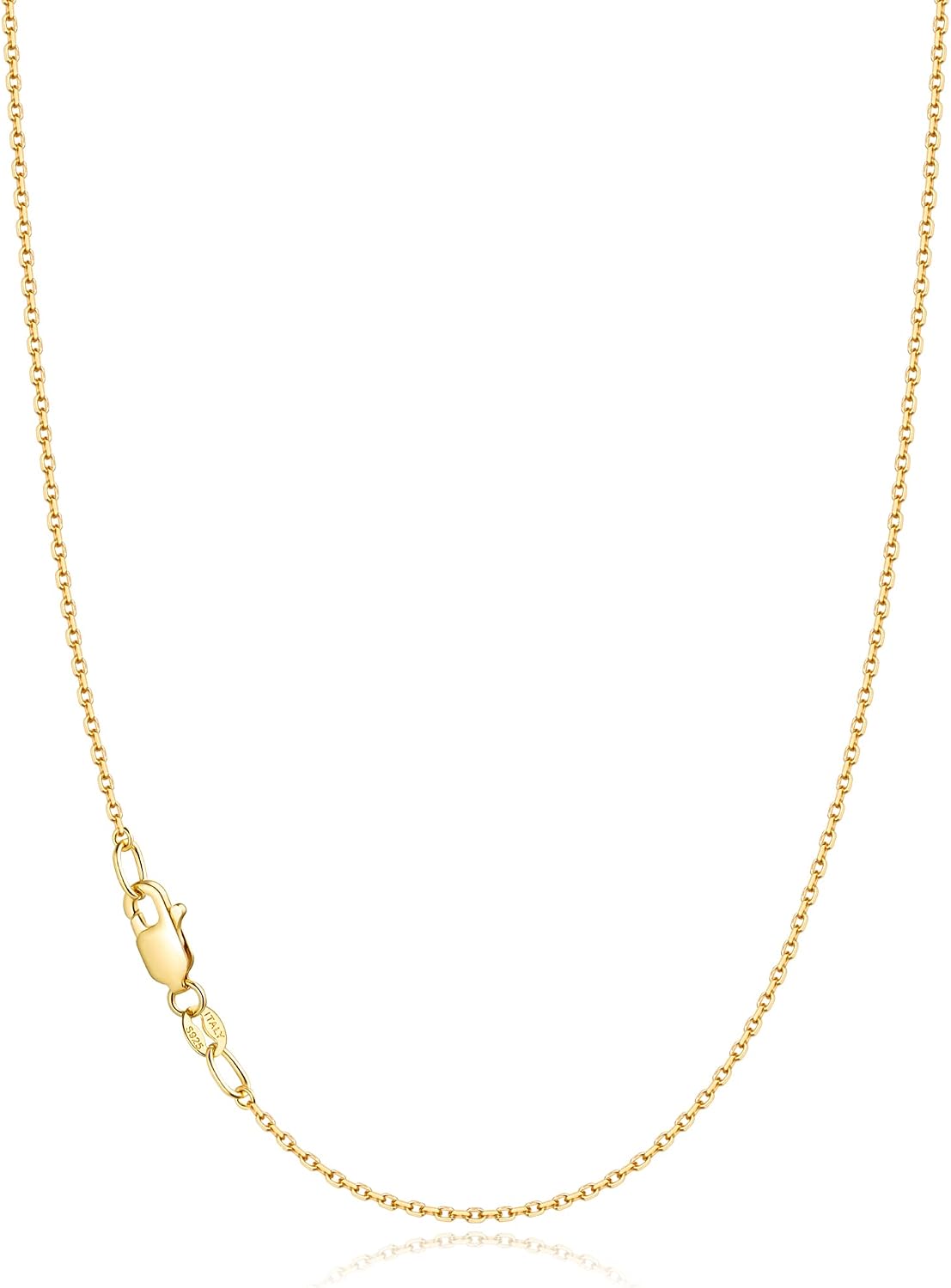 18K Gold Plated 925 Sterling Silver Chain Necklace for Women 1.1mm Thin Dainty Cable Chain Available in Gold Silver and Rose Gold - main view