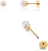 Pearl Stud Earrings Screw Back, Flat Back Pearl Cartilage Helix Earrings 316L Surgical Steel Cartilage Piercing, Gold&Silver) - main view