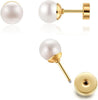 Pearl Stud Earrings Screw Back, Flat Back Pearl Cartilage Helix Earrings 316L Surgical Steel Cartilage Piercing, Gold&Silver) - view 6
