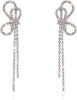 Rhinestone Earrings Dangling for Women Sparkly Silver Dangle Earrings Long Chandelier Earrings Tassel Lightweight Ear Studs Cubic Zirconia Crystal - Silver-Bow
