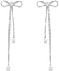 Rhinestone Earrings Dangling for Women Sparkly Silver Dangle Earrings Long Chandelier Earrings Tassel Lightweight Ear Studs Cubic Zirconia Crystal - Silver-CZ Bow