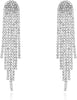 Rhinestone Earrings Dangling for Women Sparkly Silver Dangle Earrings Long Chandelier Earrings Tassel Lightweight Ear Studs Cubic Zirconia Crystal - Silver-Round Tassel Crystal