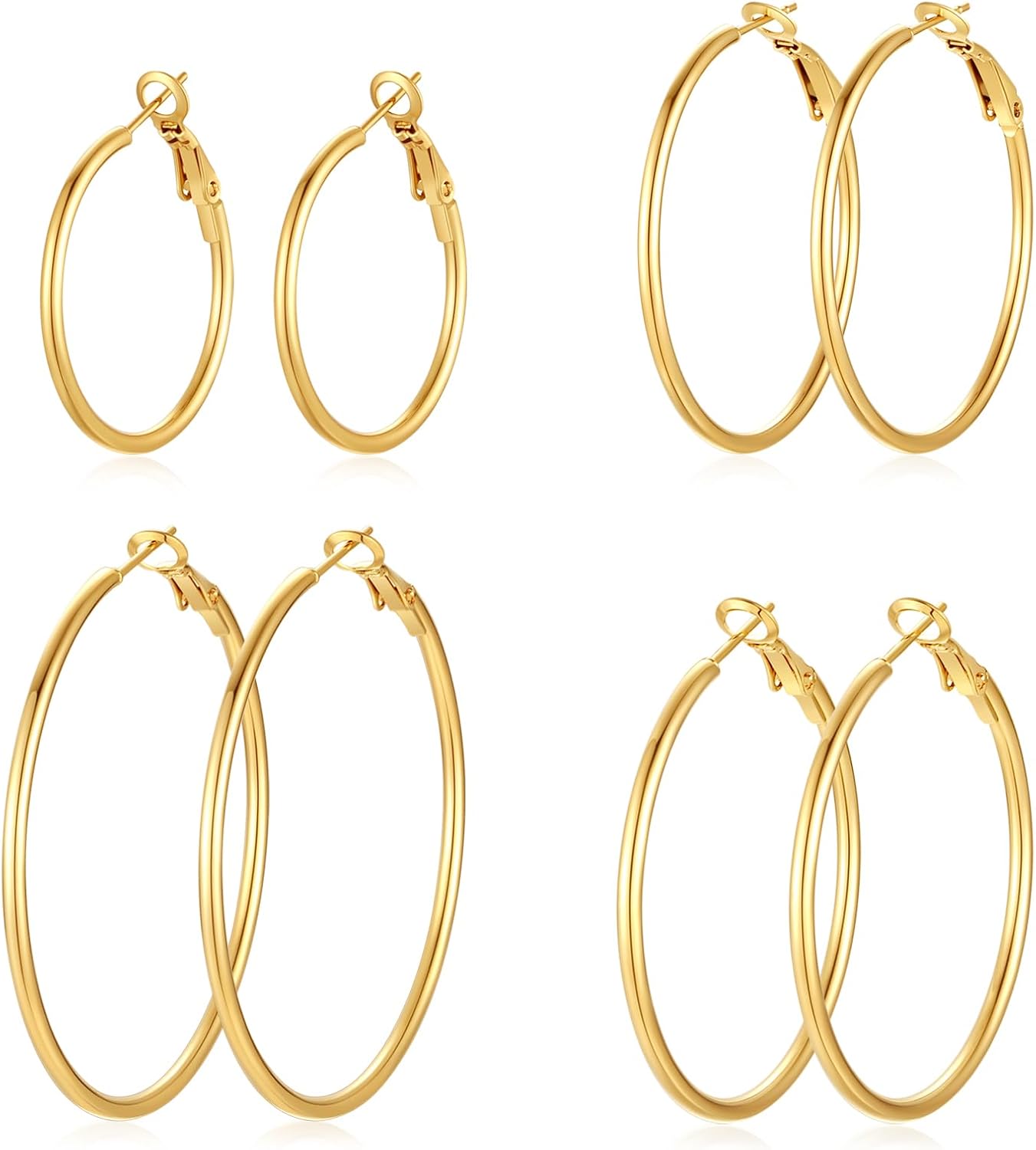 4 Pairs Silver Gold Hoop Earrings for Women 14K Gold Plated Hoop Earrings Set Earring Lightweight Dangle Earrings Set - main view