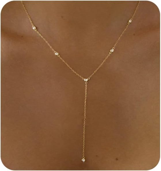 Gold Necklace for Women with Dainty Long Necklace 14k Gold Plated Lariat Long Necklaces for Women Simple Statement Drop Necklace Fashion Body Chain - main view