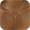 Gold Necklace for Women with Dainty Long Necklace 14k Gold Plated Lariat Long Necklaces for Women Simple Statement Drop Necklace Fashion Body Chain - 8-Silver