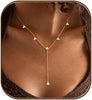 Gold Necklace for Women with Dainty Long Necklace 14k Gold Plated Lariat Long Necklaces for Women Simple Statement Drop Necklace Fashion Body Chain - 3-Gold