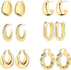 6 Pairs 14K Gold Plated Hoop Earrings for Women Lightweight Chunky Hoop Earrings Multipack, Thick Open Twisted Huggie Hoops Earring Set Jewelry for - main view