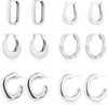 6 Pairs 14K Gold Plated Hoop Earrings for Women Lightweight Chunky Hoop Earrings Multipack, Thick Open Twisted Huggie Hoops Earring Set Jewelry for - new silver hoops