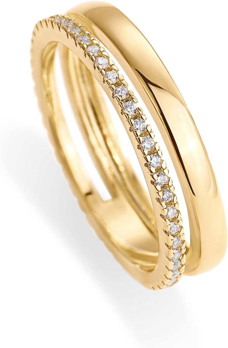 18K Gold Plated Cubic Zirconia Dual Stacking Rings for Women Gold Eternity Band for Women Thumb Ring - main view