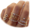 Gold Stackable Rings for Women, Moon Star Knuckle Midi Ring Set - Gold-Love Heart