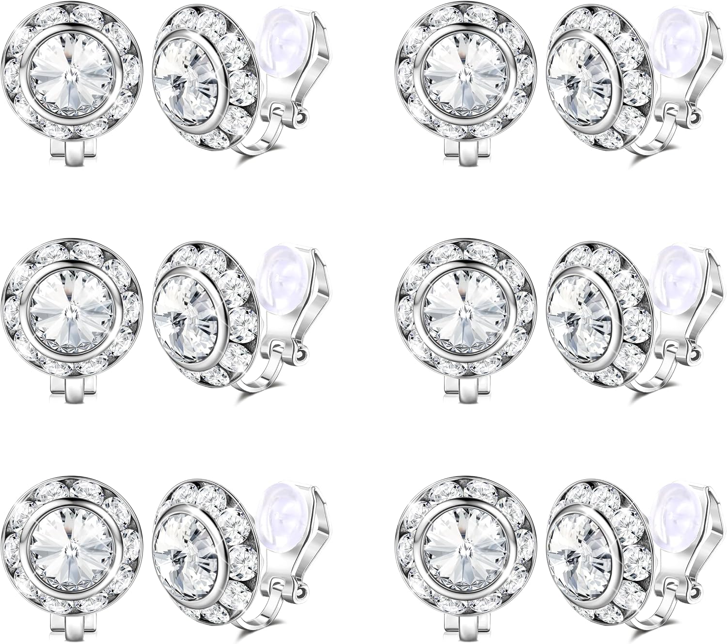 Clip On Halo Earrings for Women Rhinestone Crystal - main view