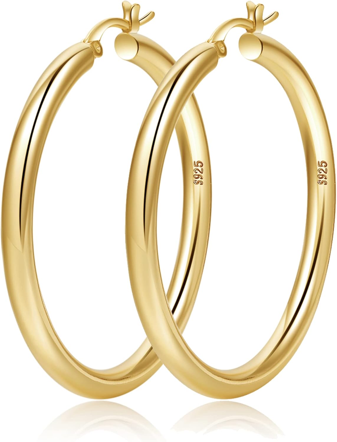 4mm Thick Gold Chunky Earrings Steling Silver Post Hoops Earrings For Women Hollow Tube Hoops Earrings Thick Gold Hoop Earrings Lightweight Gold Hoop - main view