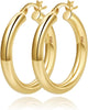 4mm Thick Gold Chunky Earrings Steling Silver Post Hoops Earrings For Women Hollow Tube Hoops Earrings Thick Gold Hoop Earrings Lightweight Gold Hoop - Gold,30mm