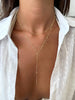 Lariat Gold Necklace for Women with Dainty Long Necklace 14k Gold Plated Silver Y Shaped Pendant Necklace Layered Cz Beaded Chain Drop Necklaces - view 4