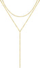 Lariat Gold Necklace for Women with Dainty Long Necklace 14k Gold Plated Silver Y Shaped Pendant Necklace Layered Cz Beaded Chain Drop Necklaces - Y Layered Bar-GD