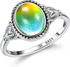 Sterling Silver Moonstone Mood Ring - Vintage Handmade Victorian Oval Solitaire - 18K White Gold Plated Color Change Ring for Women - Moodstone 7