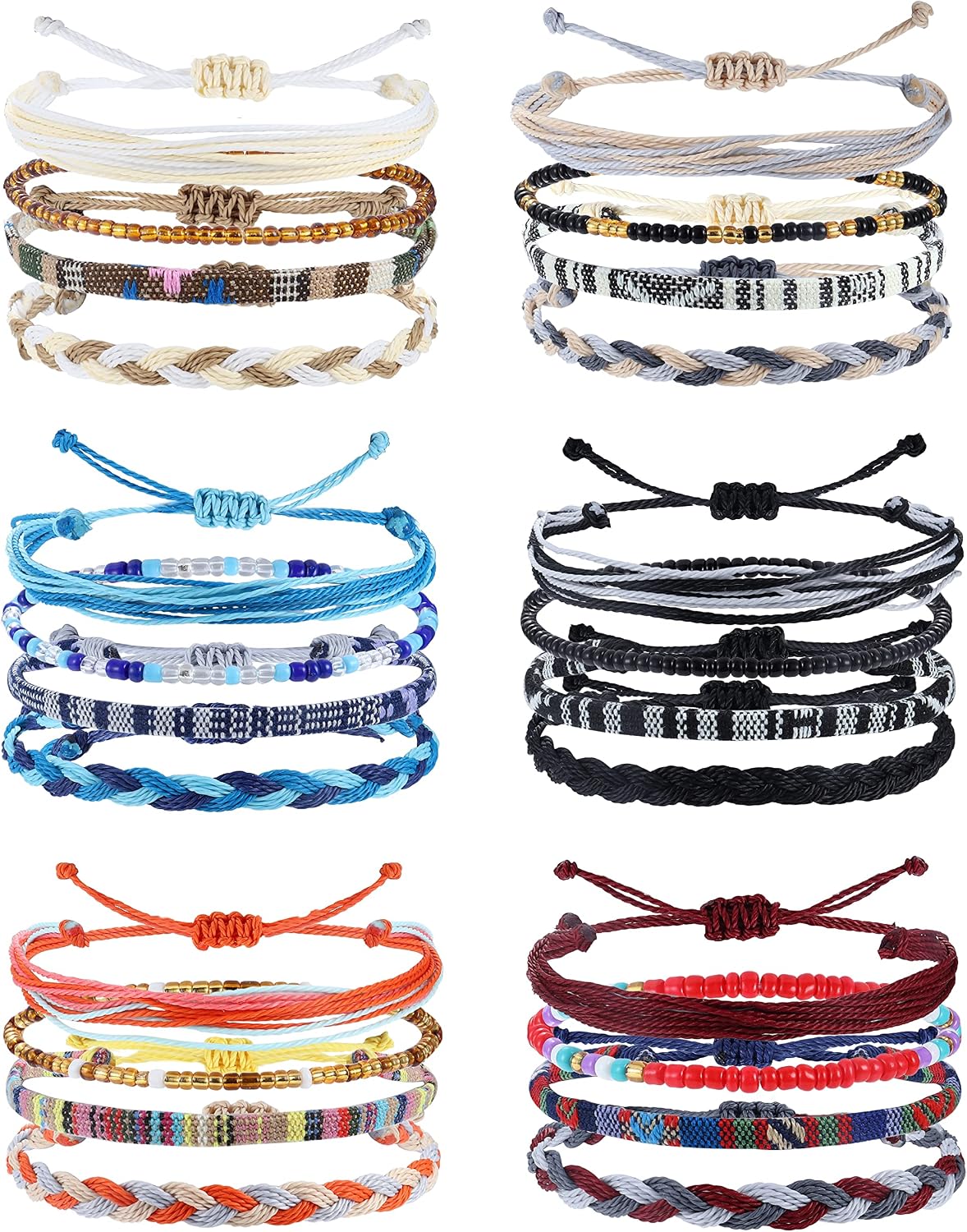 24 Pcs Boho Surfer Bracelet Anklet Adjustable Beaded Anklets Handmade Braided Bracelet Colorful Anklet Summer String Rope Ankle Bracelets Surfer - main view