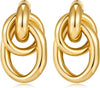 Gold Chunky Earrings for Women Geometric Knot Link Drop Dangle Earrings 14K Gold Plated Statement Earrings Trendy Gold Jewelry - main view