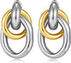 Gold Chunky Earrings for Women Geometric Knot Link Drop Dangle Earrings 14K Gold Plated Statement Earrings Trendy Gold Jewelry - Style 1-Two Tone