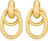 Gold Chunky Earrings for Women Geometric Knot Link Drop Dangle Earrings 14K Gold Plated Statement Earrings Trendy Gold Jewelry - Style 1-Matte Gold