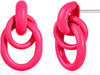 Gold Chunky Earrings for Women Geometric Knot Link Drop Dangle Earrings 14K Gold Plated Statement Earrings Trendy Gold Jewelry - Style 1-Pink