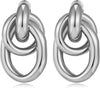 Gold Chunky Earrings for Women Geometric Knot Link Drop Dangle Earrings 14K Gold Plated Statement Earrings Trendy Gold Jewelry - Style 2