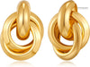 Gold Chunky Earrings for Women Geometric Knot Link Drop Dangle Earrings 14K Gold Plated Statement Earrings Trendy Gold Jewelry - Style 6-Gold