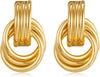 Gold Chunky Earrings for Women Geometric Knot Link Drop Dangle Earrings 14K Gold Plated Statement Earrings Trendy Gold Jewelry - Style 8-Gold