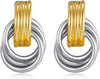 Gold Chunky Earrings for Women Geometric Knot Link Drop Dangle Earrings 14K Gold Plated Statement Earrings Trendy Gold Jewelry - Style 8-Two Tone