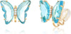 Butterfly Shape Crystal Clip On Earrings Non Pierced Golden Stud for Women - Light Blue