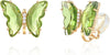 Butterfly Shape Crystal Clip On Earrings Non Pierced Golden Stud for Women - Light Green