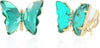 Butterfly Shape Crystal Clip On Earrings Non Pierced Golden Stud for Women - Green