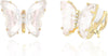 Butterfly Shape Crystal Clip On Earrings Non Pierced Golden Stud for Women - Transparent