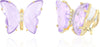 Butterfly Shape Crystal Clip On Earrings Non Pierced Golden Stud for Women - Purple