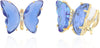 Butterfly Shape Crystal Clip On Earrings Non Pierced Golden Stud for Women - Blue