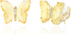 Butterfly Shape Crystal Clip On Earrings Non Pierced Golden Stud for Women - Yellow