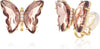 Butterfly Shape Crystal Clip On Earrings Non Pierced Golden Stud for Women - Brown