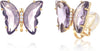 Butterfly Shape Crystal Clip On Earrings Non Pierced Golden Stud for Women - Dark Purple