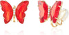 Butterfly Shape Crystal Clip On Earrings Non Pierced Golden Stud for Women - Red