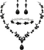 Wedding Jewelry Set for Women, Gorgeous Crystal Bridal Accessories - Black Silver-Tone