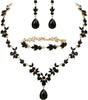 Wedding Jewelry Set for Women, Gorgeous Crystal Bridal Accessories - Black Gold-Plated-Base