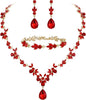 Wedding Jewelry Set for Women, Gorgeous Crystal Bridal Accessories - Ruby Color Gold-Plated-Base