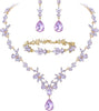 Wedding Jewelry Set for Women, Gorgeous Crystal Bridal Accessories - Light Purple Gold-Plated-Base